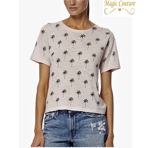 Skull Cashmere Tops - Skull Cashmere Elie Palm Tree Tee in Lilac Blossom Charcoal💗🌴💗